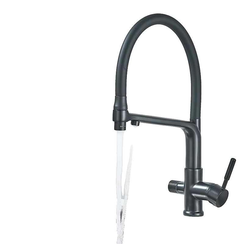 Küchenarmatur, Flexibler Auslauf, Dual-handle-steuerung, Mattschwarz