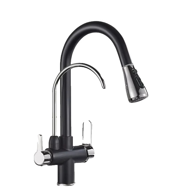 Wasserhahn, Ausziehbare Sprühdüse, Doppelgriff, Schwarz Mit Chrom