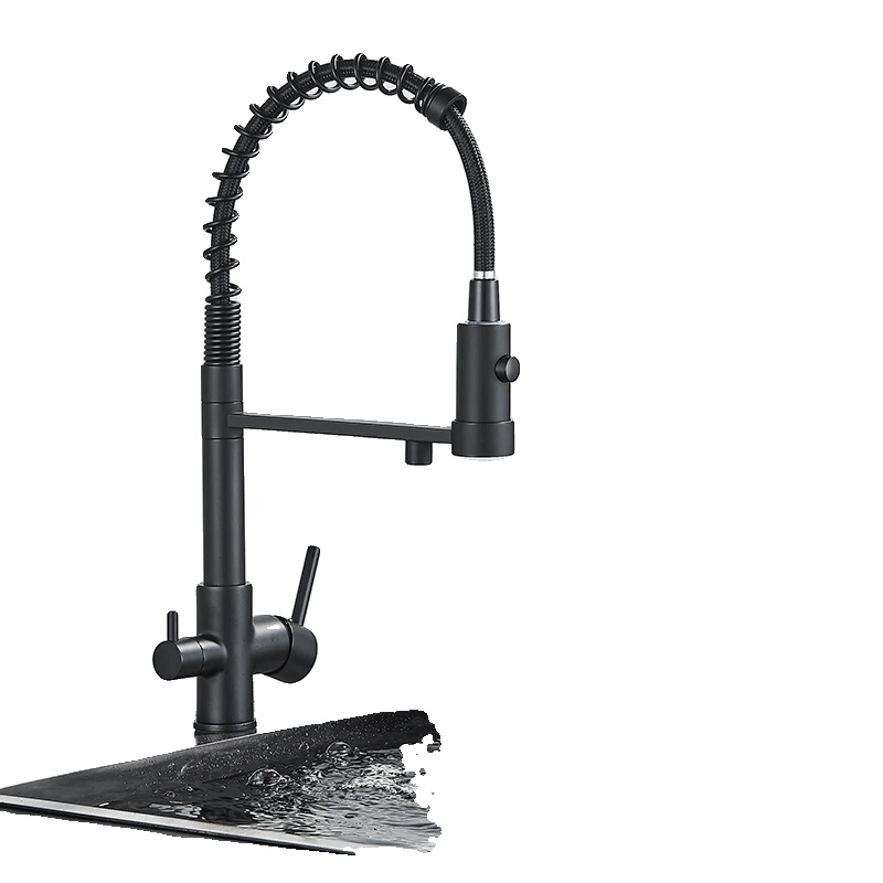 Küchenspülenarmatur, Dual-handle, Polierte Messingoberfläche, Mattschwarz