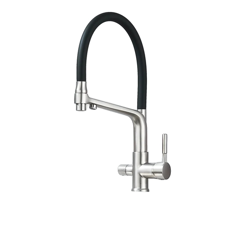 Küchenarmatur, Warm- Und Kaltwasserfunktion, Flexibler Auslauf, Bürstetes Nickel