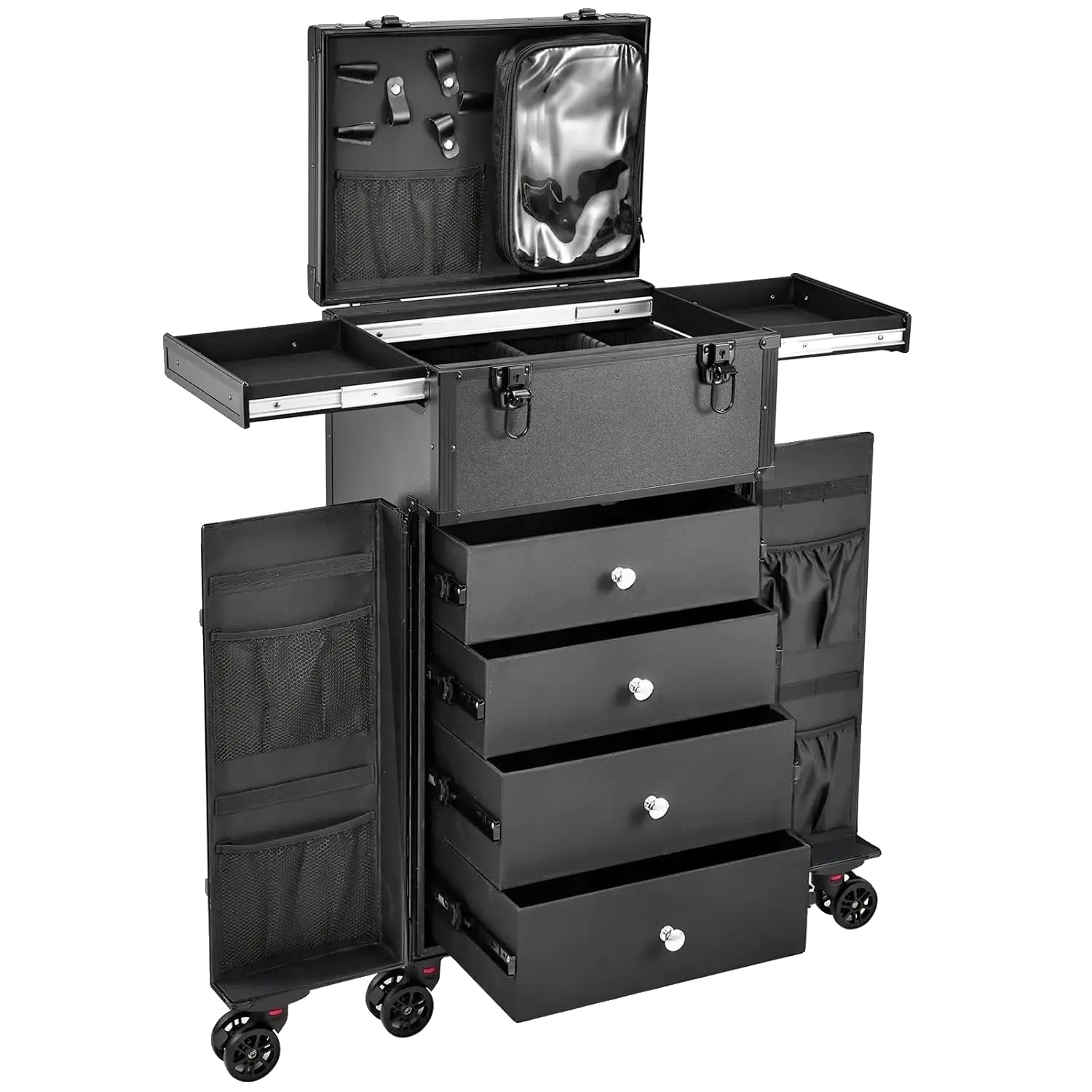 Makeup-trainingskoffer, Rollwagen, Große Kapazitäts-schubladen, Schwarz