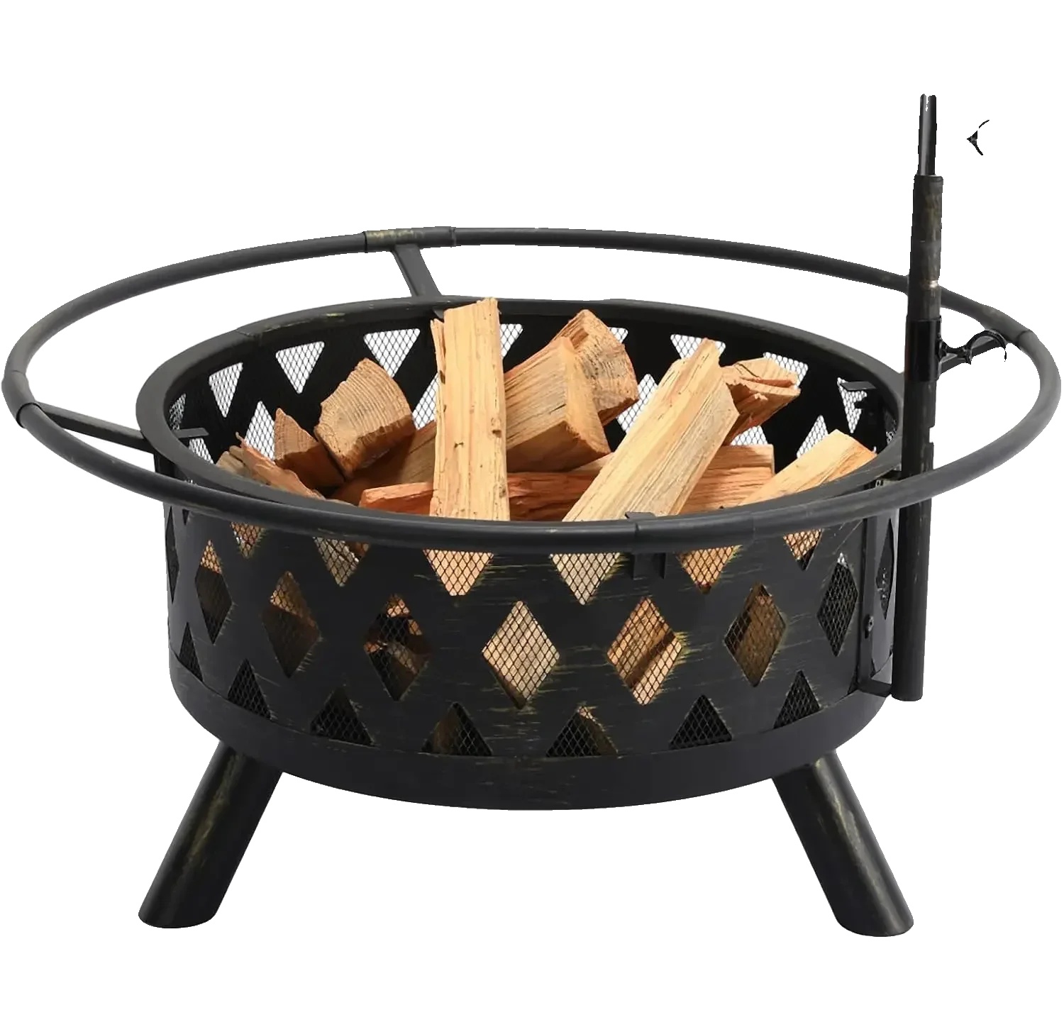 Feuerstelle, Gusseisen, Höhenverstellbarer Grillrost, Kohlenstoffkompatibel, Pulverbeschichtete Oberfläche, 3c-zertifiziert
