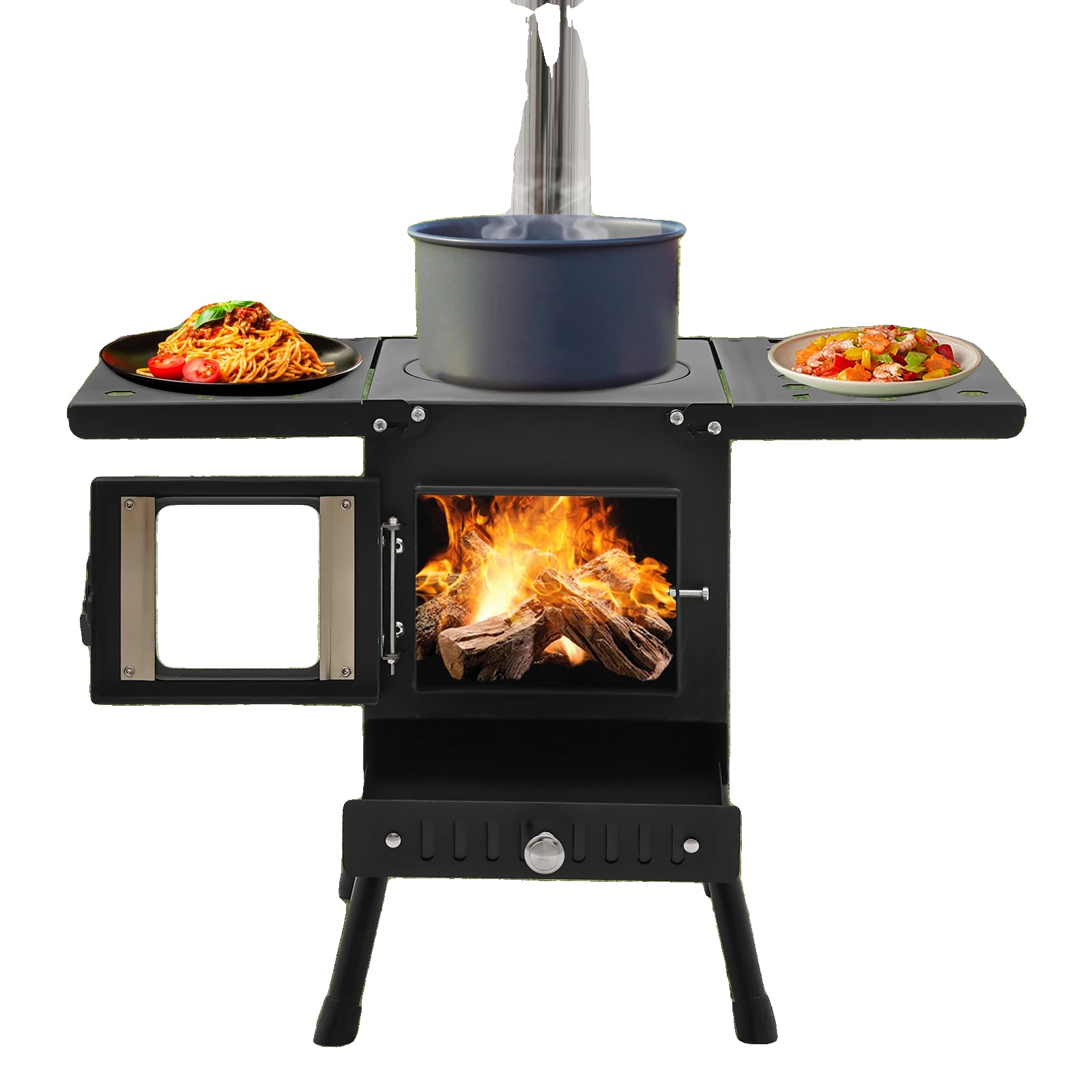 Campingkocher, Carbonstahl Und Edelstahlmaterial, Verstellbare Höhe 36-56 Cm, Kompakte Größe 31,5 X 22 X 21 Cm, Durchschnittliche Kochzeit 5 Minuten,
