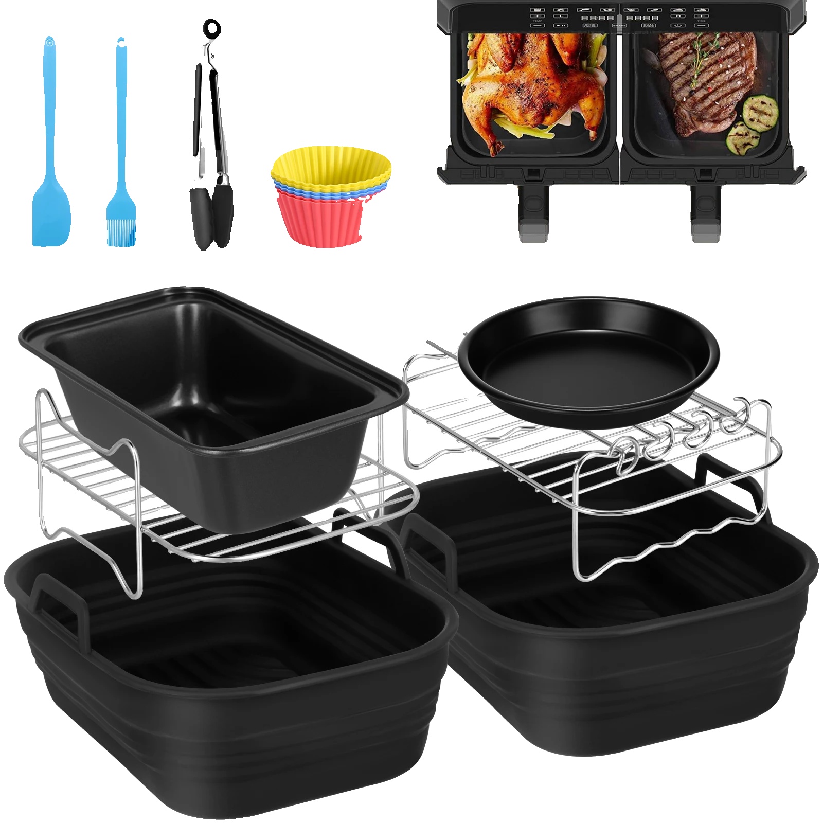Luftfritteusen-zubehör, 9-teiliges Set, Lebensmittelechtes Silikon, A