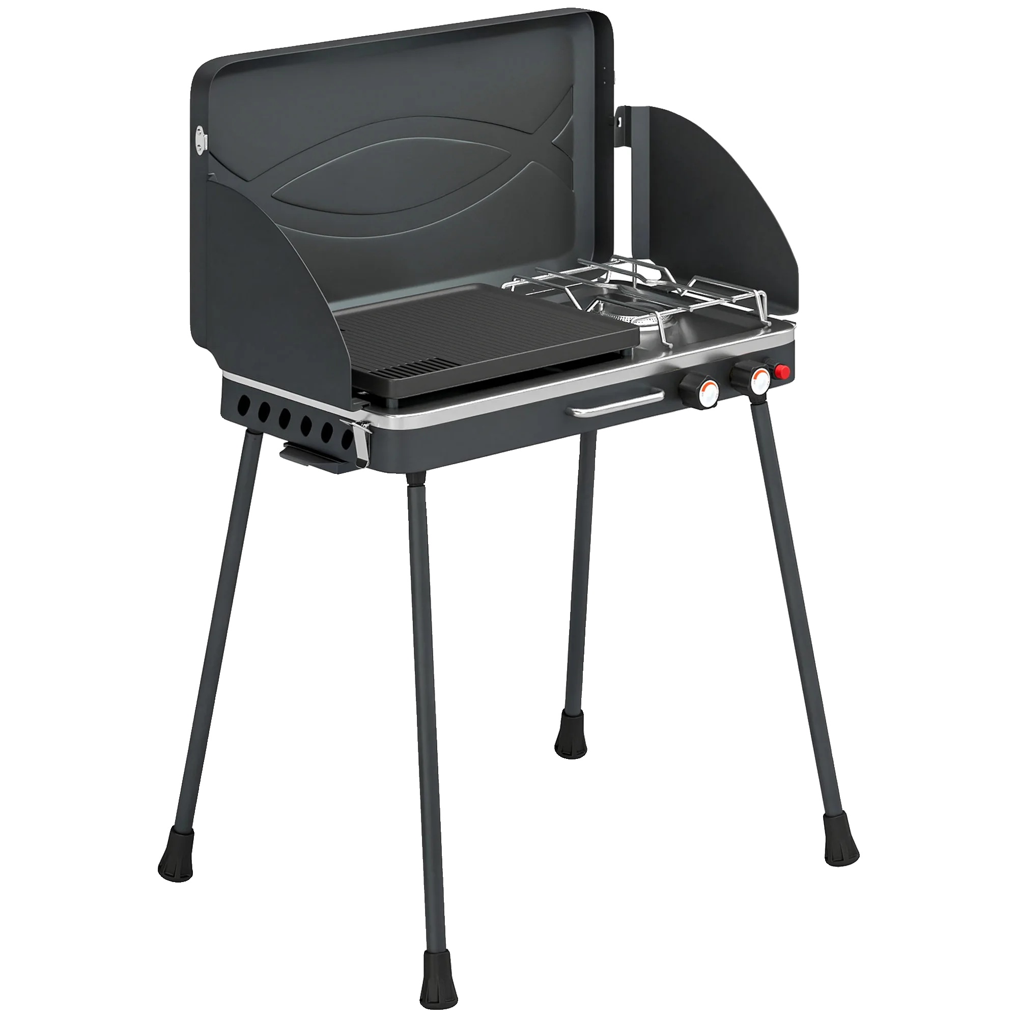Gasgrill, Tragbares 2-in-1-design, Leistungsstarker 7 Kw-ausgang, Schwarz