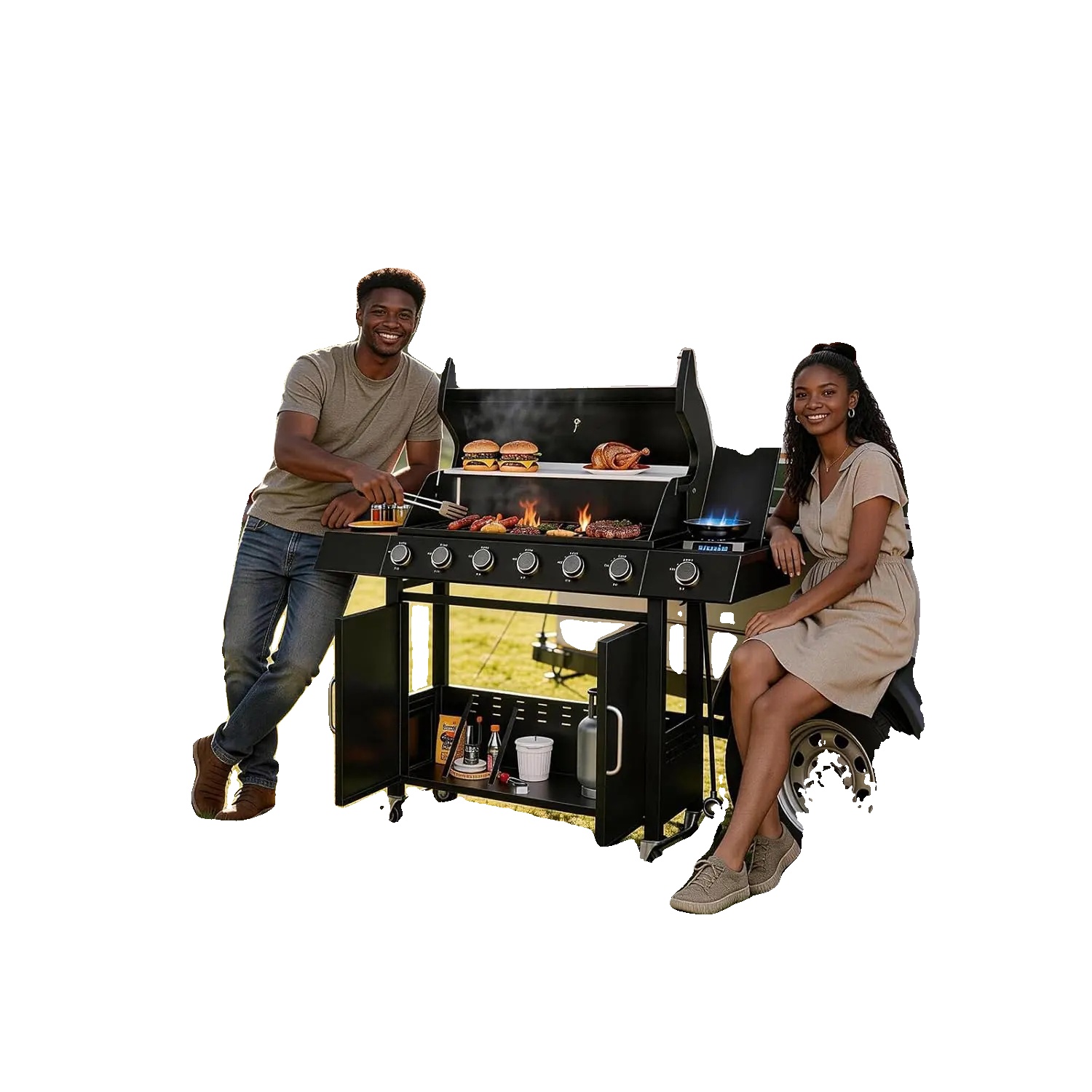Gasgrill, 6 Brenner, 60.000 Btu, Edelstahl, Abmessungen: 141,0 Cm X 47,9 Cm X 108,0 Cm