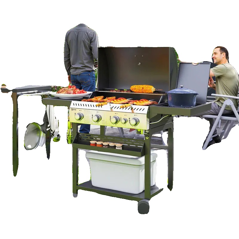 Gasgrill, 4 Brenner, 1 Seitenbrenner, Abmessungen 135x55x103 Cm, Große Kochfläche, Integriertes Deckelthermometer