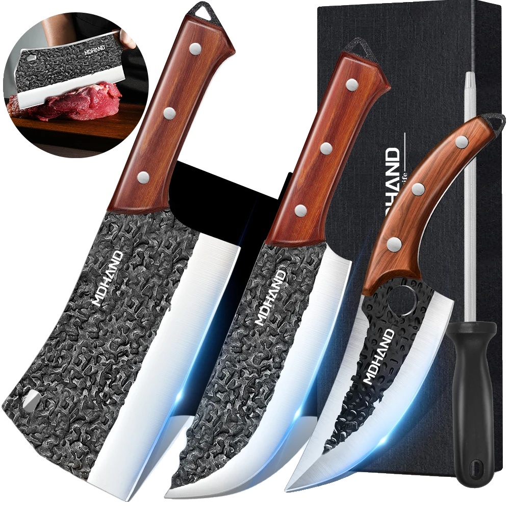 Kochmesser Set, Edelstahlklingen, Schützende Scheiden, Schwarz
