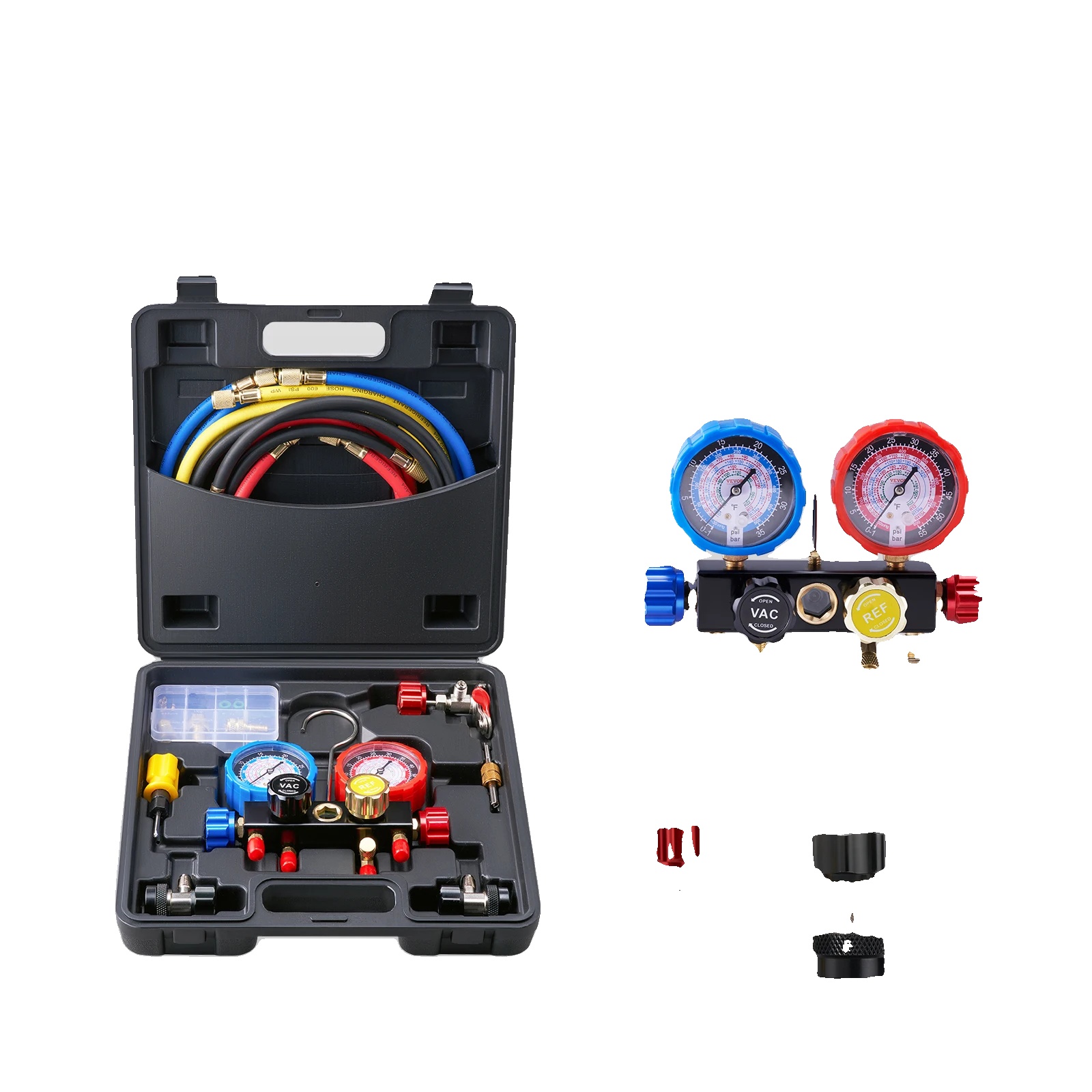 Klimaanlagen-manometer-set, 5 Fuß Verstärkte Schläuche, Präzise Manometer, 4-wege-klimaanlagenmanometer