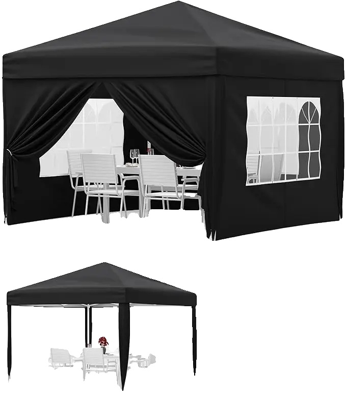 Pavillon, Wasserdichte Überdachung, Höhenverstellbar, Schwarz