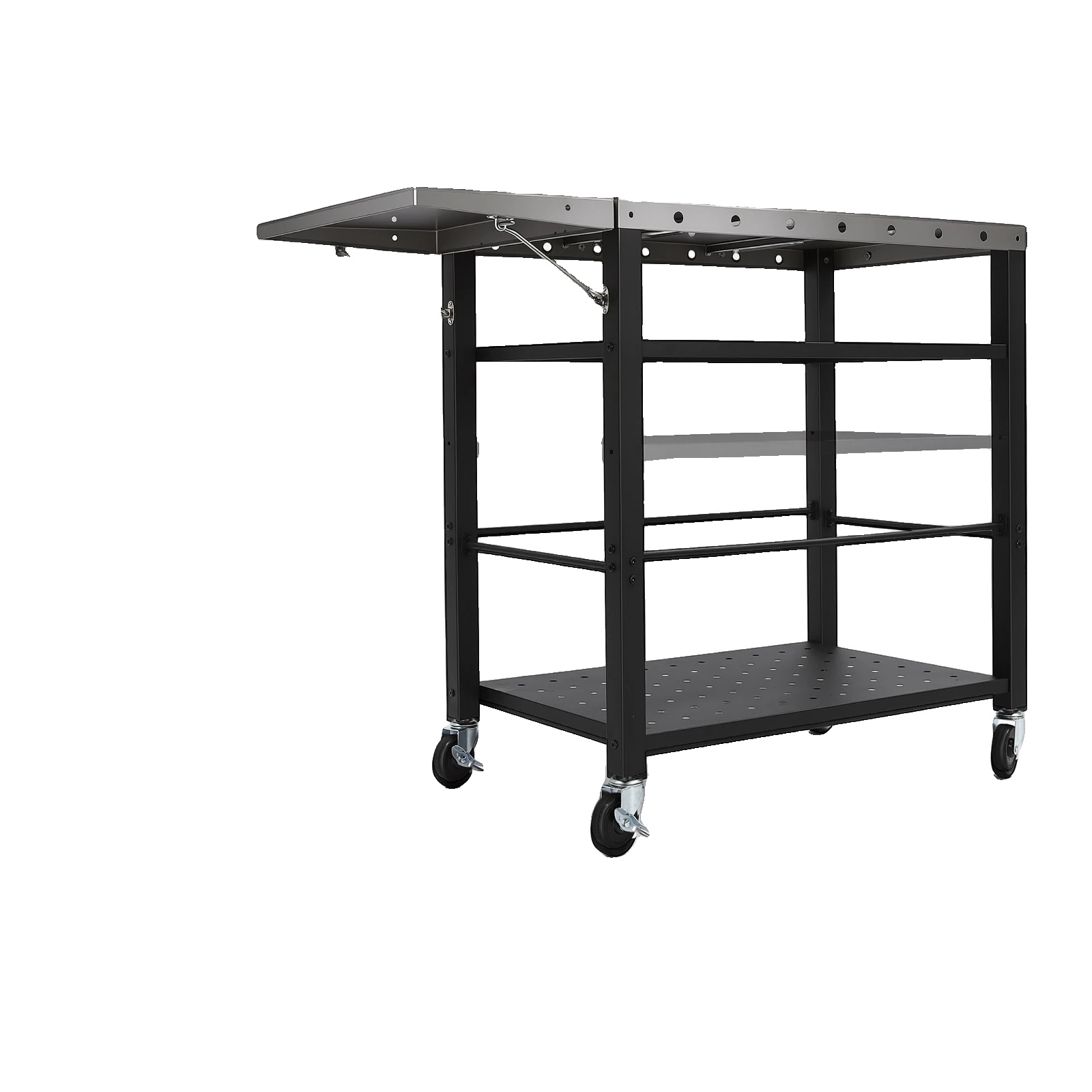 Grillwagen Tisch, Edelstahlmaterial, Gesamtabmessungen 805083cm, Tragfähigkeit 90,72kg, Anzahl Der Ebenen 4, Gewicht 12,5kg