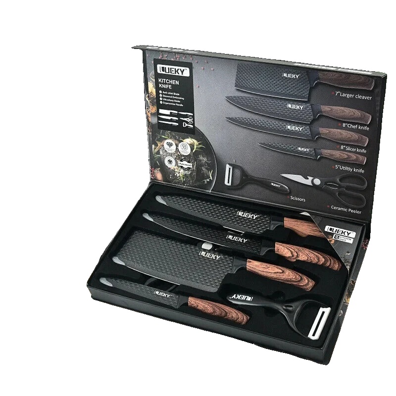 Küchenmesser Set, Edelstahl, 6-teiliges Werkzeugset, Schokolade