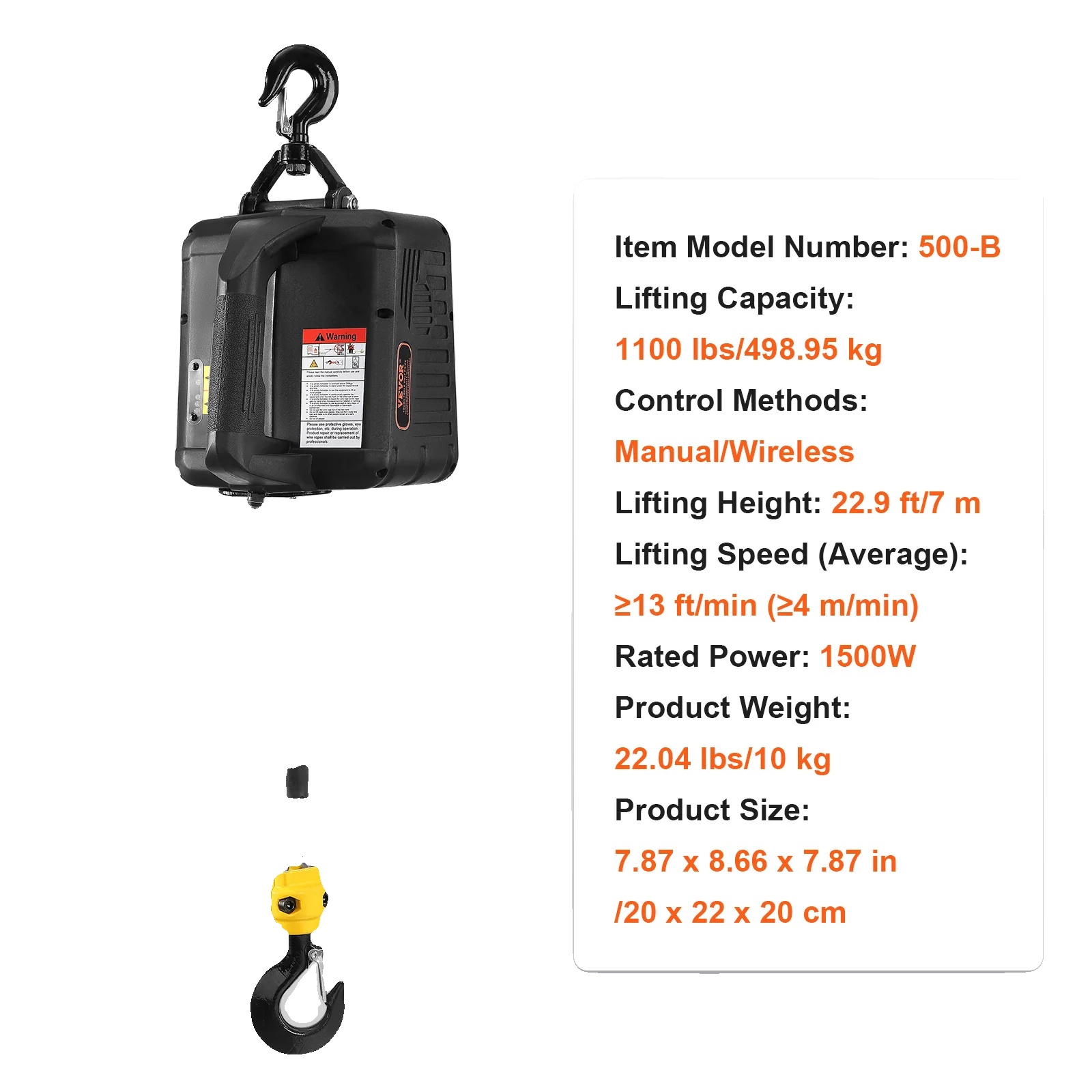 Elektrische Winde, 500 Kg Tragfähigkeit, Kabellose Fernbedienung, 500-b