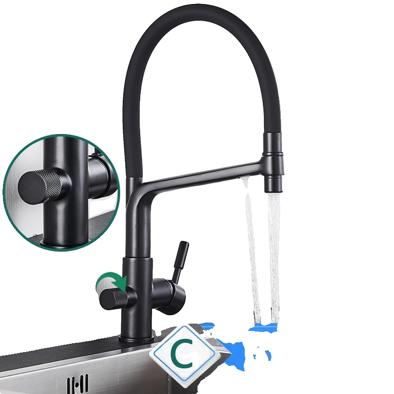 Küchenarmatur, Langlebige Messingkonstruktion, Dual-handle-betrieb, Schwarz C