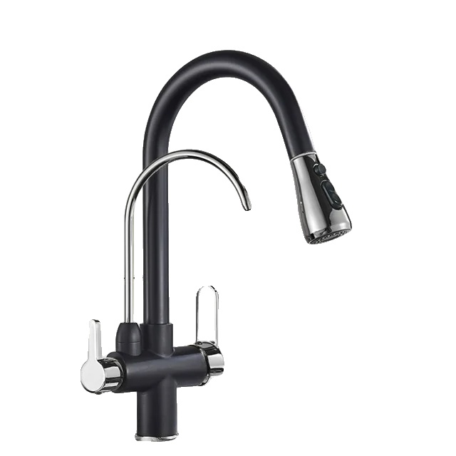 Küchenarmatur, Langlebige Messingkonstruktion, Dual-handle-betrieb, Schwarz Und Chrom B