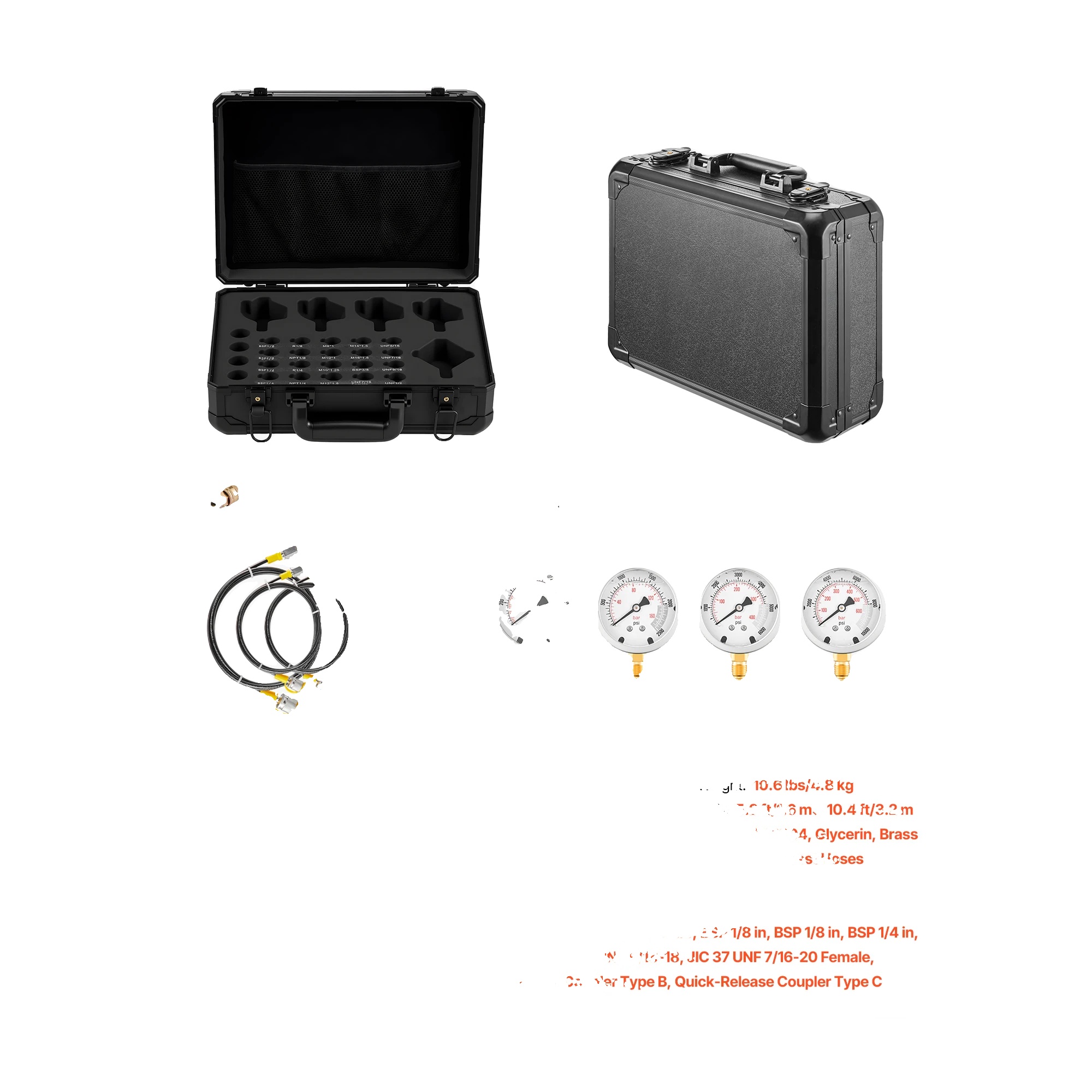 Hydraulikdruckprüfset, 5 Druckmessgeräte, Vielseitige Kompatibilität, Ys-0200a