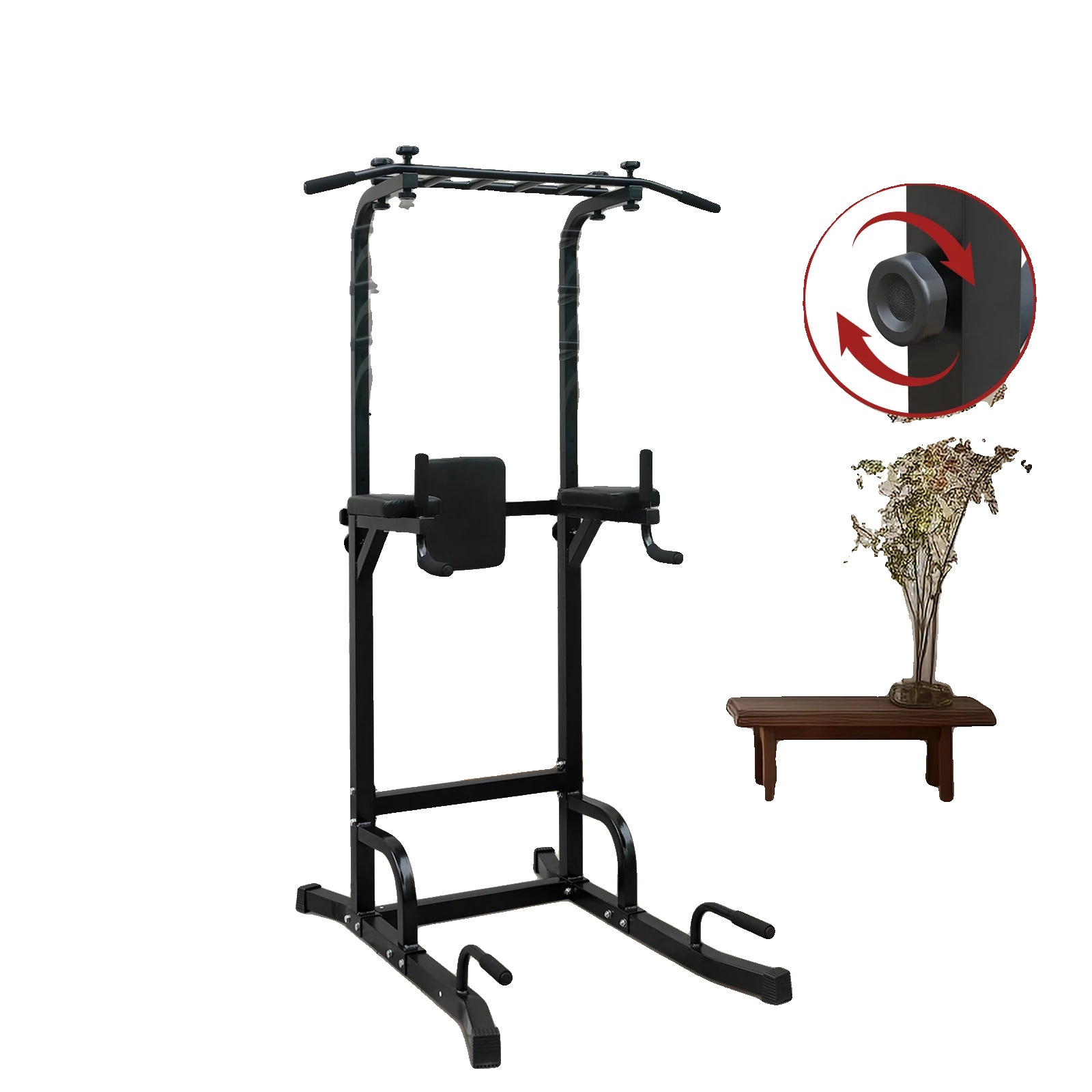 Power Tower, Multifunktionale Trainingsstation, Höhenverstellbar, Schwarz