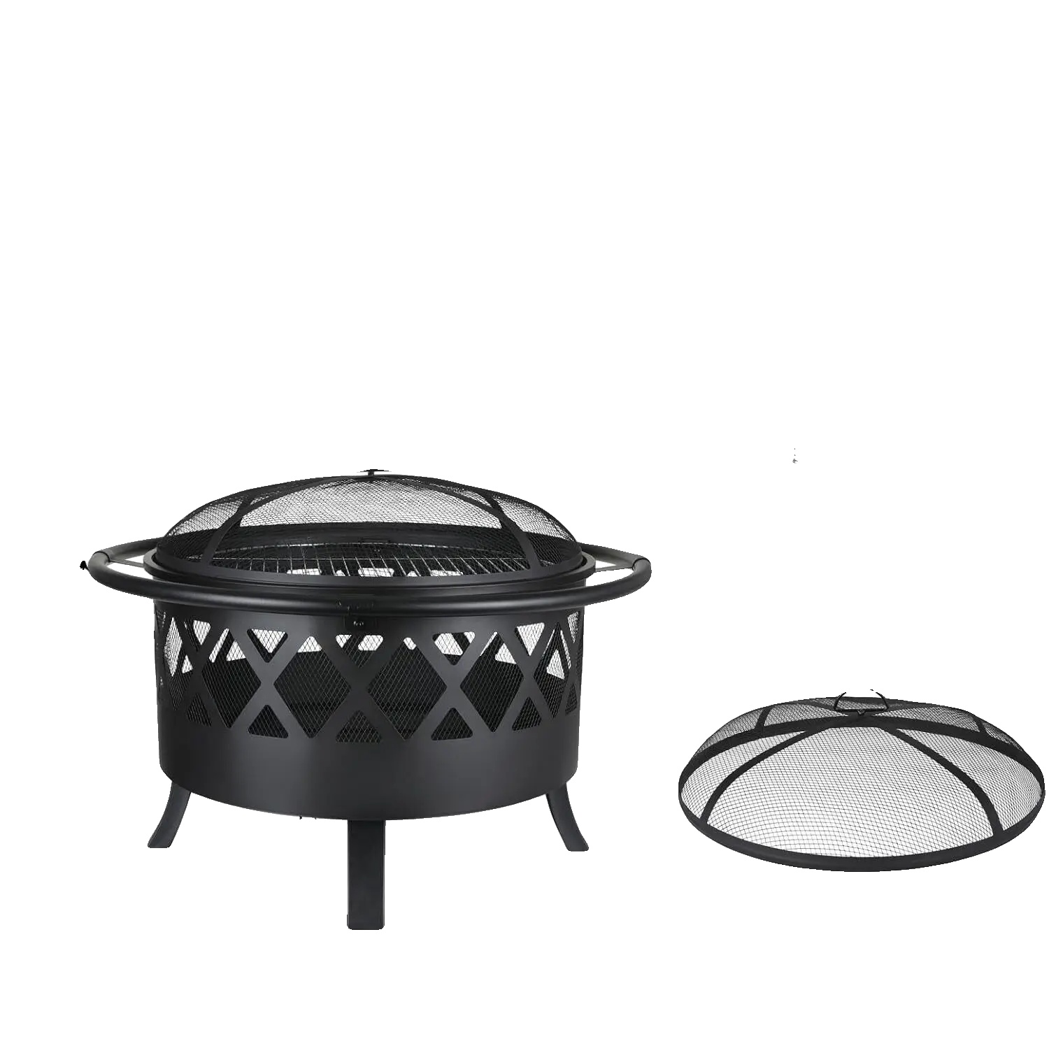 Feuerstelle, Ø81cm Größe, Eisenmaterial, Grillrost Ø58cm, Poker 49cm, Sichere Funkenabwehr, Durchmesser 81cm