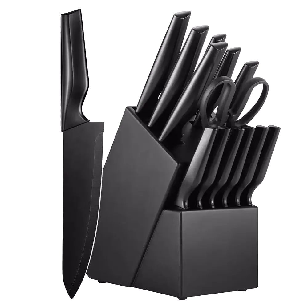 Küchenmesser Set, 14 Teile, Anti-rost Beschichtung, Schwarz