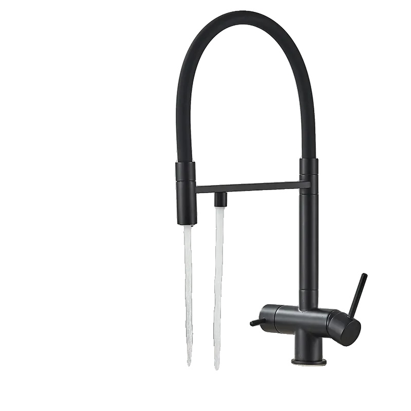 Küchenarmatur, Dual-handle, Ausziehbarer Auslauf, Schwarz