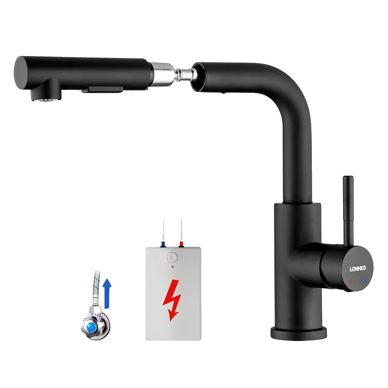 Küchenmischerarmatur, Ausziehbares Design, Zwei Strömungsmodi, Schwarz, G3/8