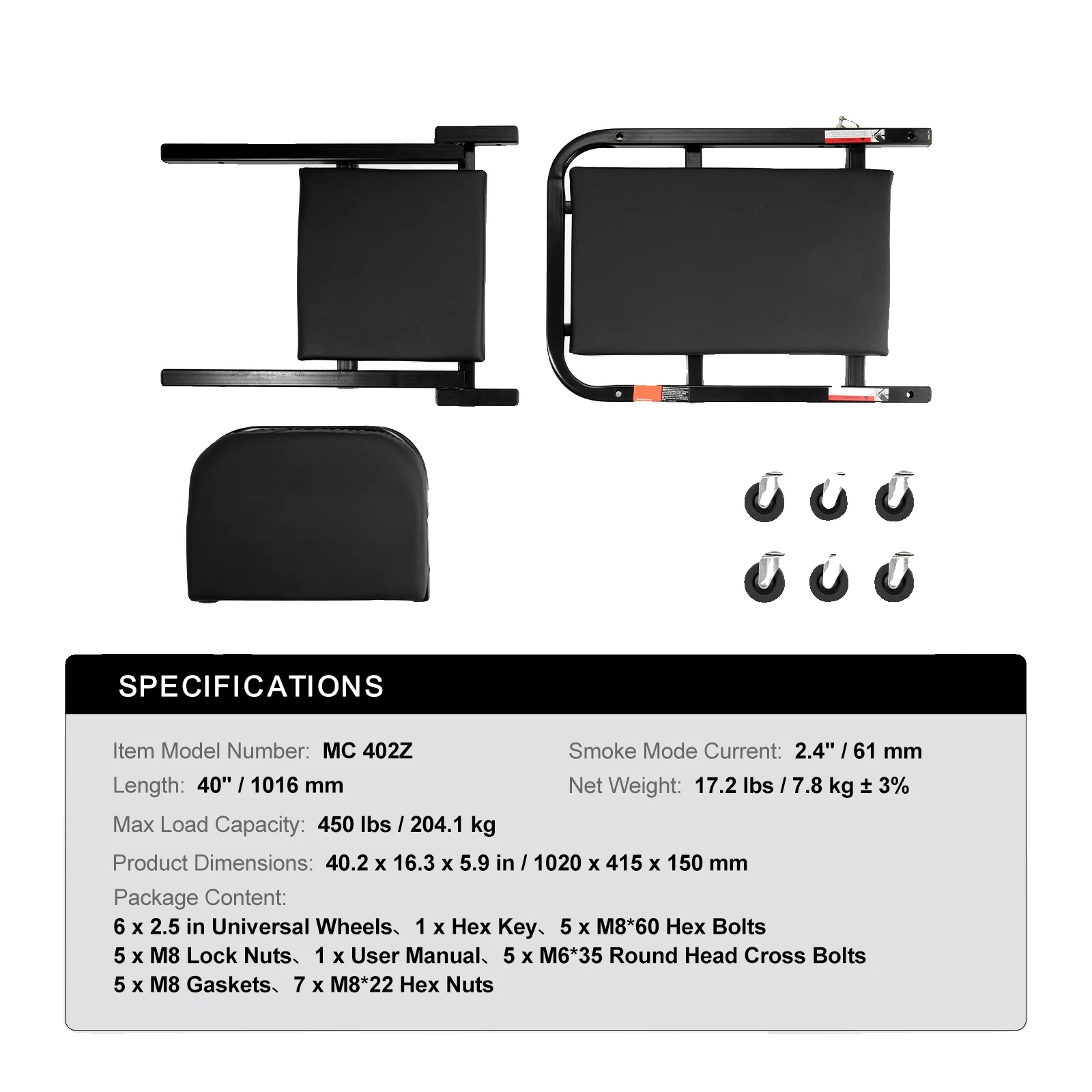 Mechaniker-rollbrett, 2-in-1 Design, Langlebige Konstruktion, 40in