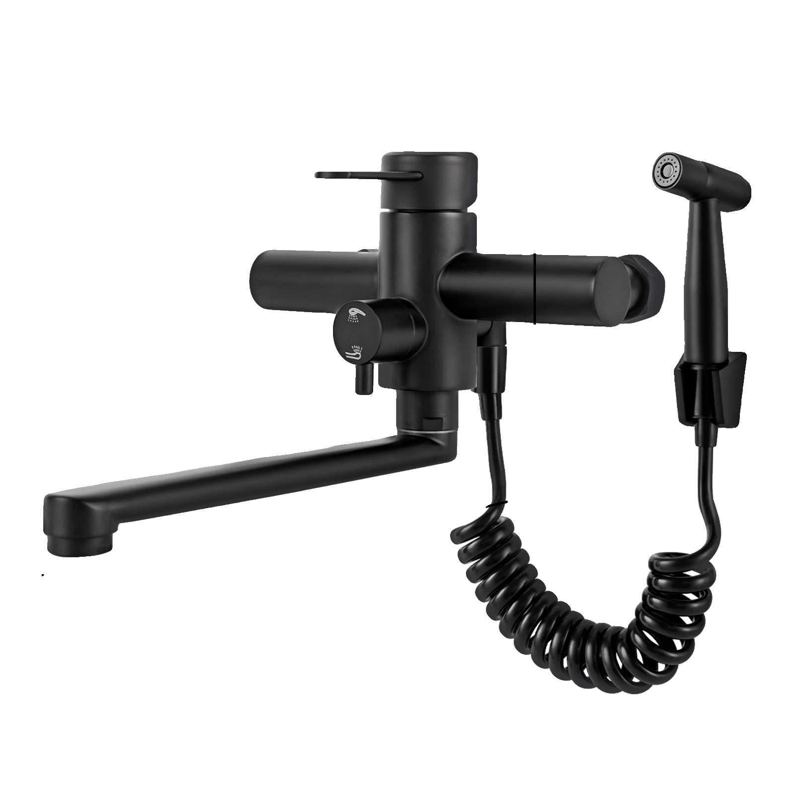 Wandmontierter Wasserhahn, Wandmontage, 360° Drehbar, Schwarz
