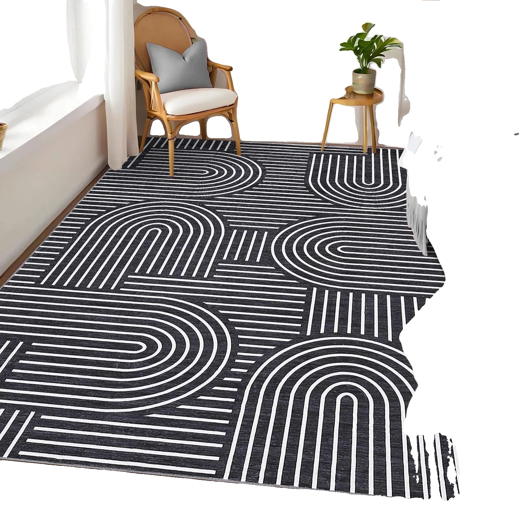 Teppich, Weiches Polyester, Maschinenwaschbar, Schwarz 120x170cm