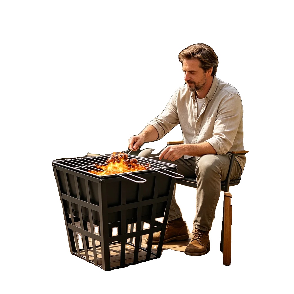 Feuerstelle Und Grill, Stahl, 34 Cm X 34 Cm X 48 Cm, Für Den Außenbereich, 2-in-1-design, Bietet Wärme Und Kochfläche