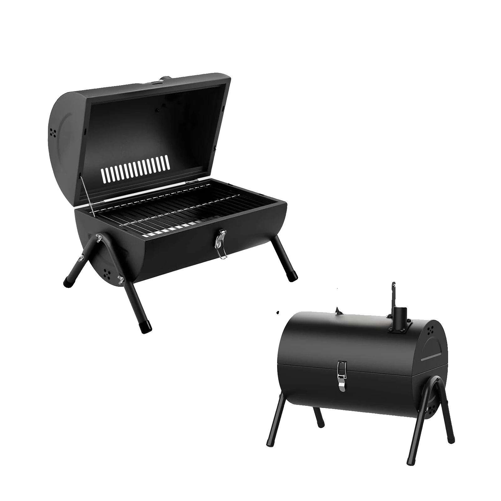 Holzkohlegrill, Tragbares Design, Doppelseitiges Kochen, Schwarz