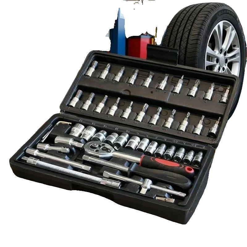 Kfz-reparaturwerkzeugset, 46 Teile, Ergonomische Griffe, Schwarz