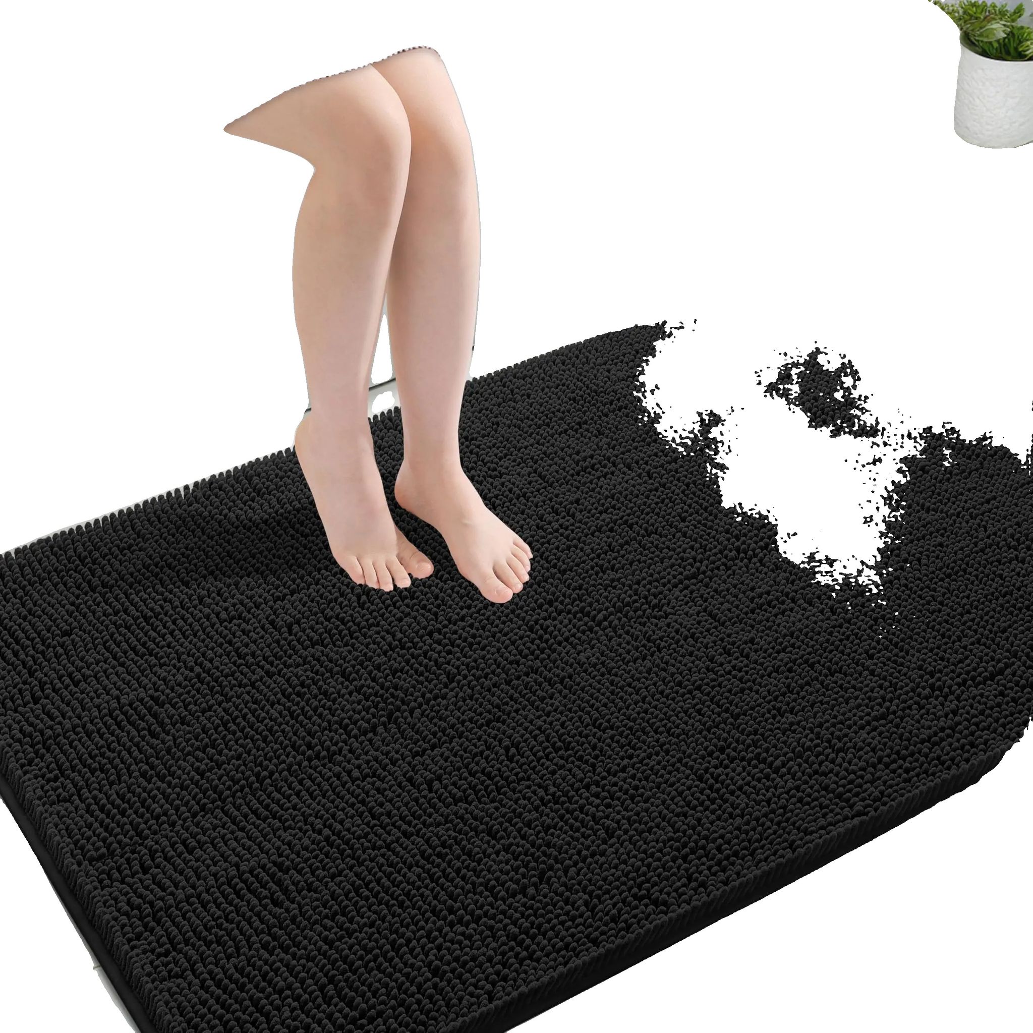 Badezimmerteppich, Weiches Mikrofaser, Modernes Design, Schwarz-a, 61x91-a