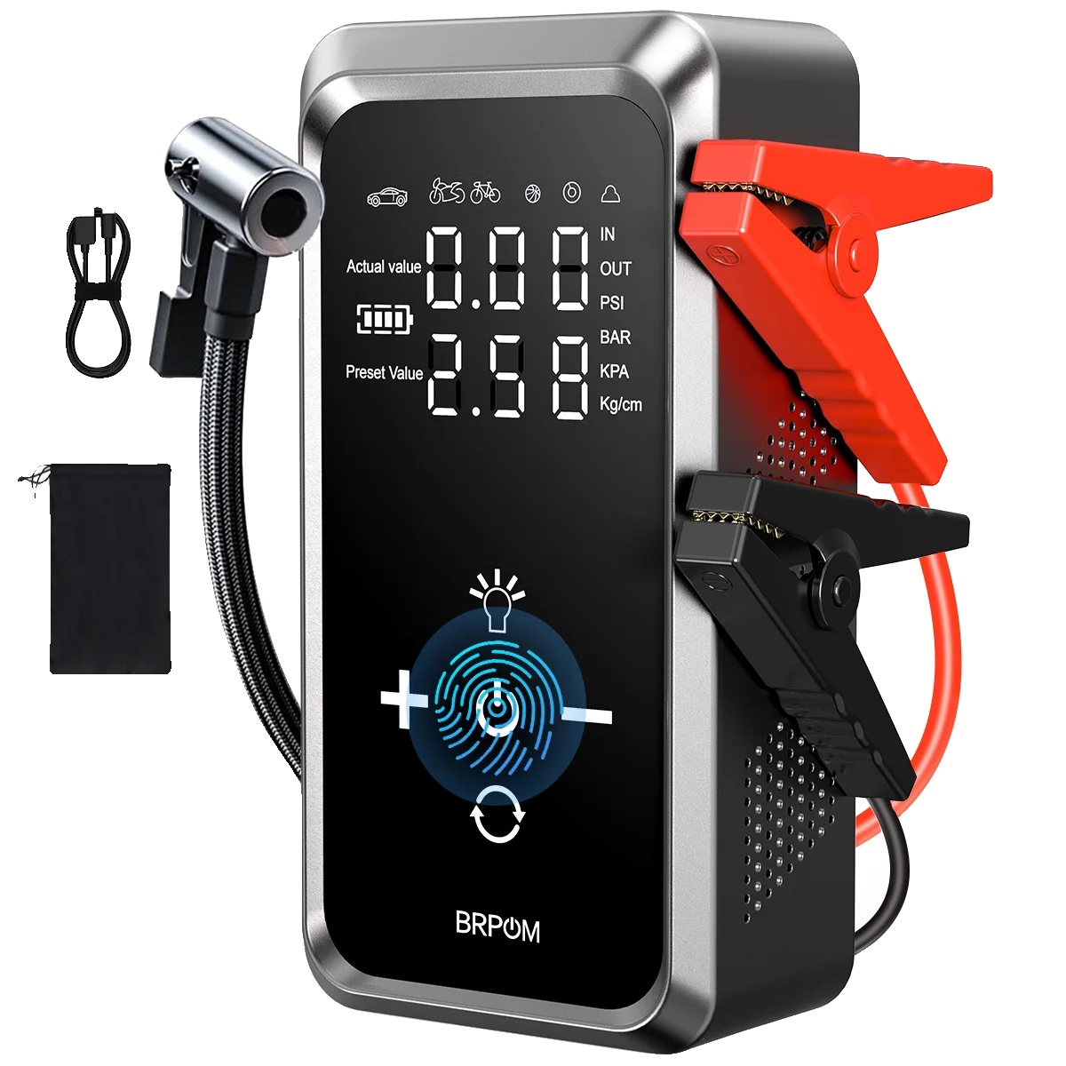 Auto-starthilfe, Tragbarer Luftkompressor, 12v Powerbank, 99.16wh Keine Tasche-a
