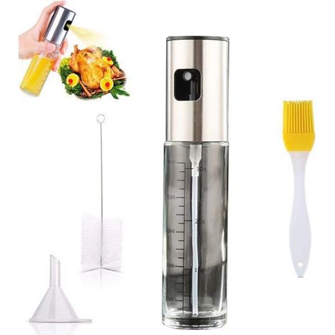 Ölsprühflasche, Ölsprüher, Küchensprüher, Edelstahl Und Glas, 100 Ml, Tropffrei, Zubehör Für Heißluftfritteusen, Spender, Kanister