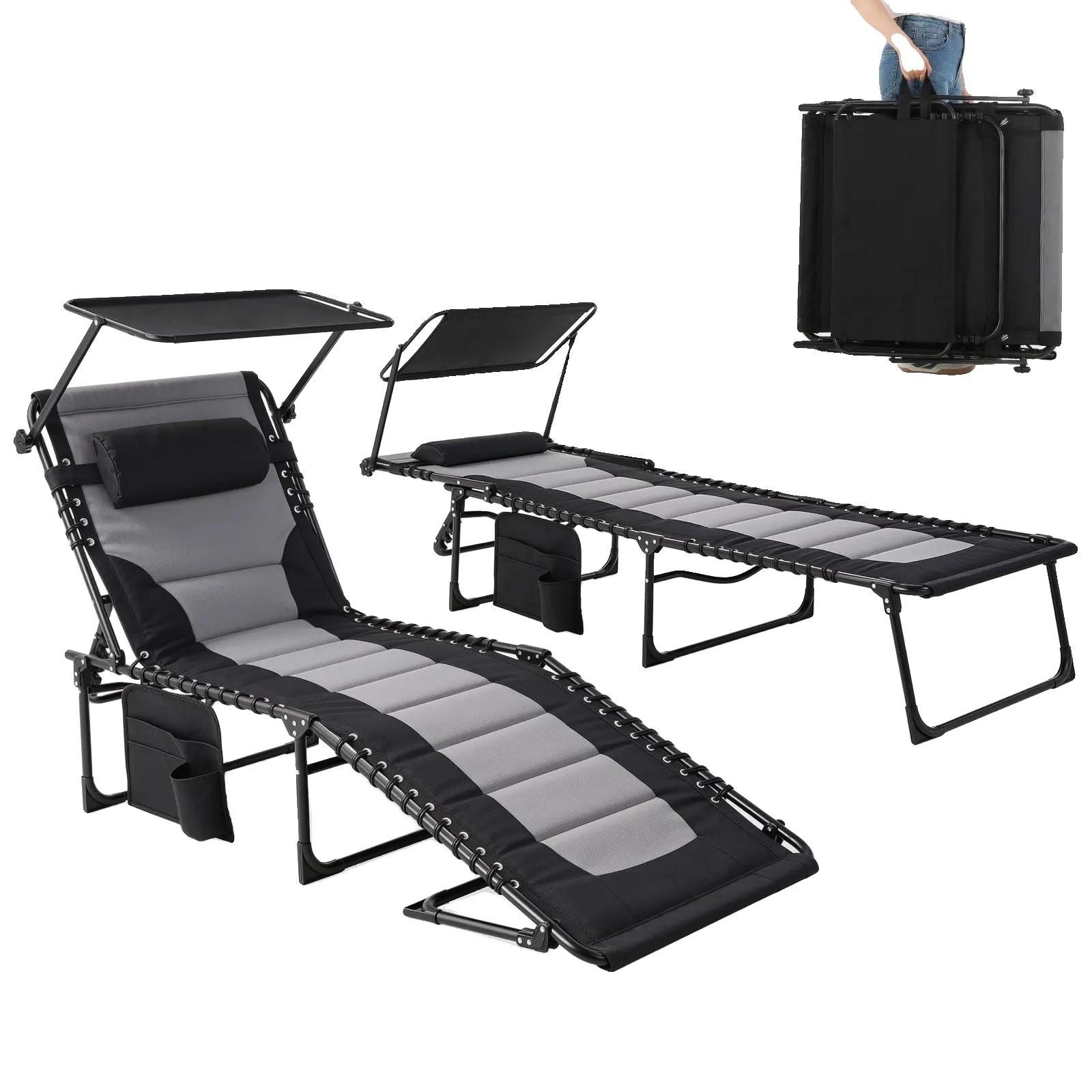 Outdoor-lounge-stuhl, Faltbar, 5-fach Verstellbar, 2stk 200x68x35cm