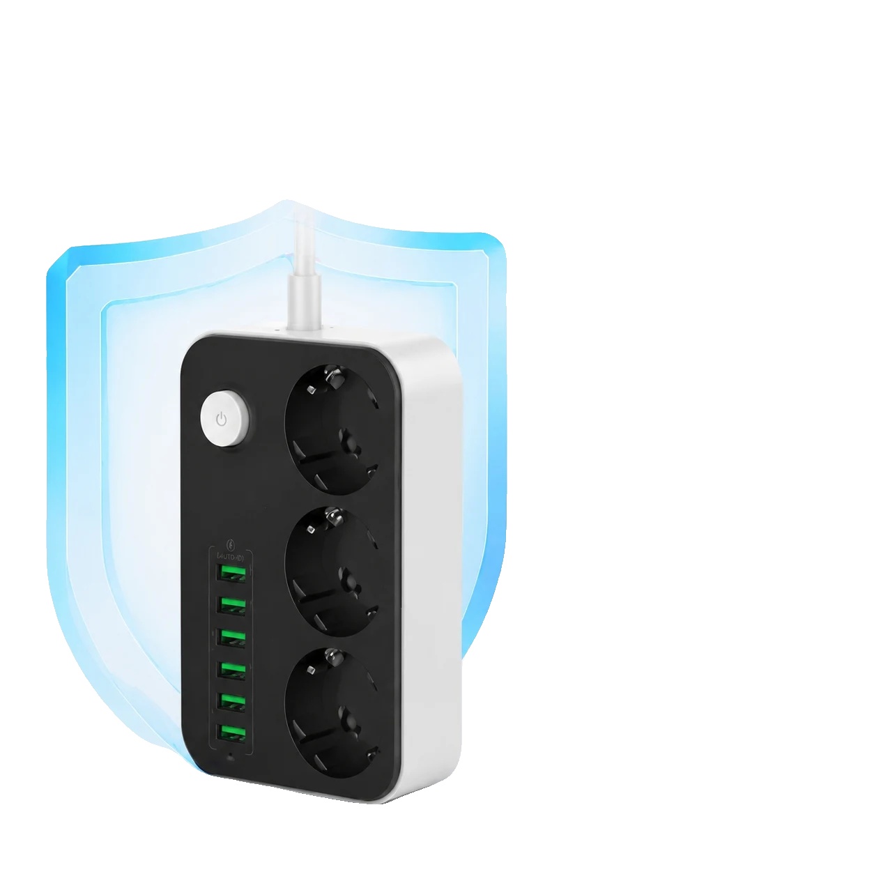 Steckdosenleiste, 3 Ac-ausgänge, 6 Intelligente Usb-ports, 2500w Maximale Leistung, 2m Verlängerungskabel, Überspannungsschutz