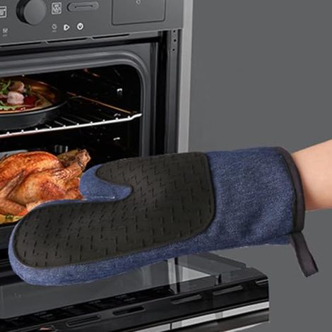 Lange, Gepolsterte Küchenhandschuhe Aus Baumwolle Mit Silikon-denim-beschichtung, Hitzebeständig Und Rutschfest, Ideal Zum Kochen, Backen Und Grillen.