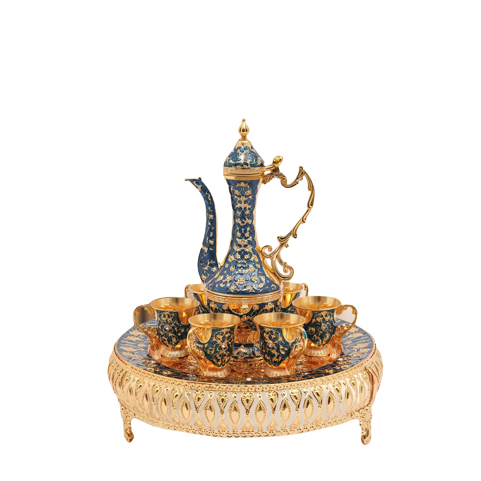 Teeset, Elegantes Design, Robuste Konstruktion, Gold Und Dunkelblau