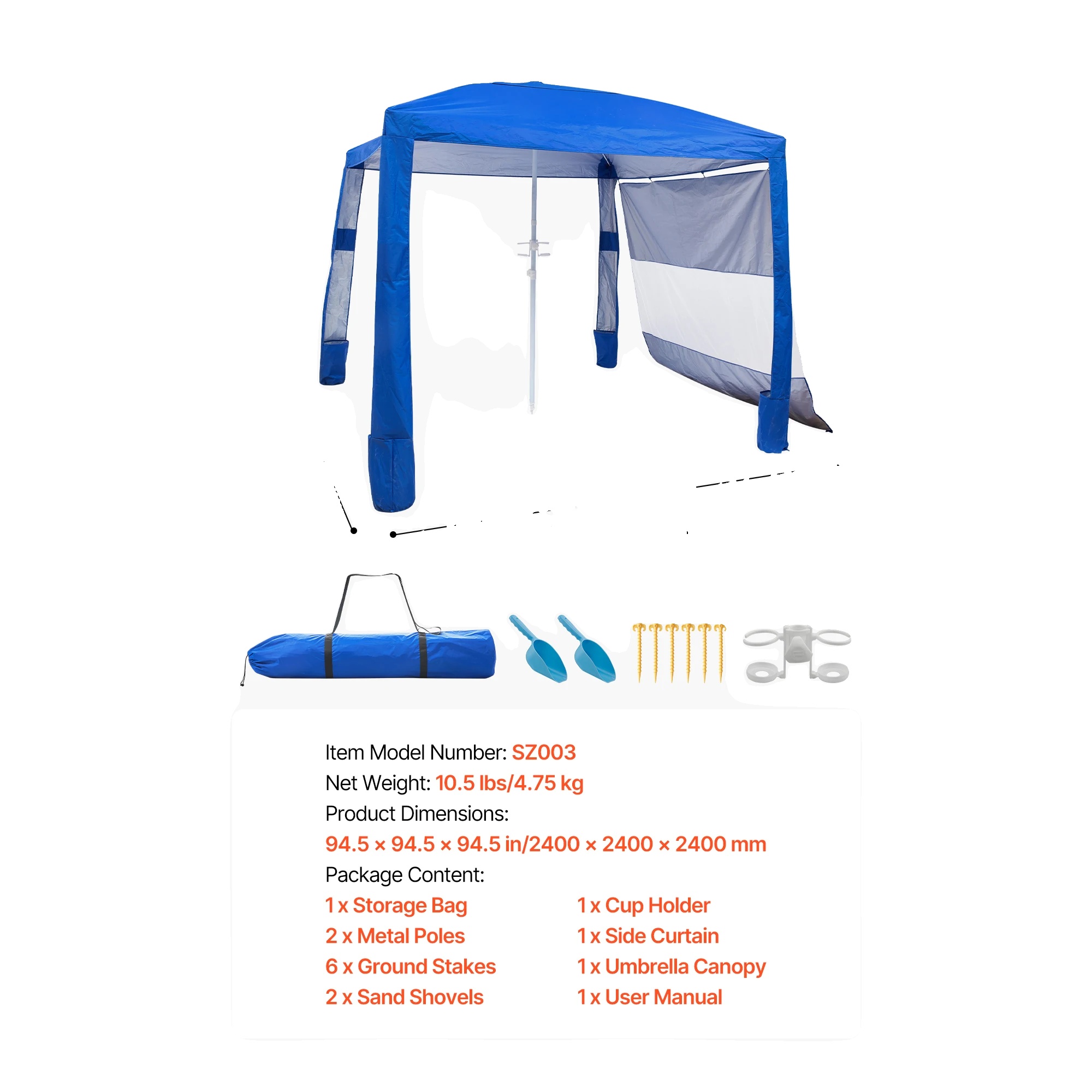 Strandunterstand, Verstellbare Höhe, Uv-schutz, Marineblau Einfarbig
