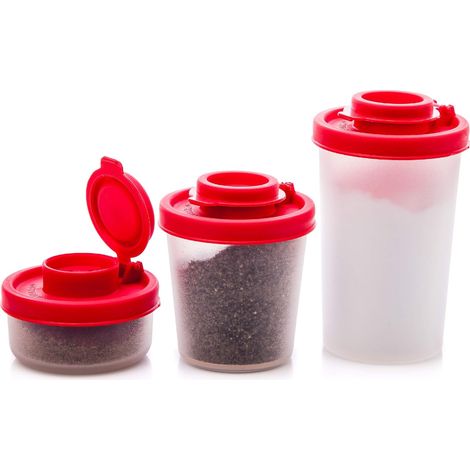 3er-set Luftdichte Salz- Und Pfefferstreuer – Transparent Mit Roten Deckeln – Ideal Für Camping, Picknicks Und Lunchboxen – Feuchtigkeitsbeständig