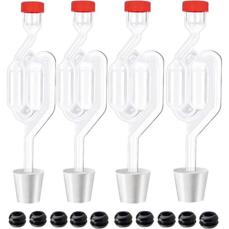 4-teiliges Gärspund-set, Transparente Kunststoff-gärspund Mit Stopfen + 4 Perforierte Silikonstopfen (8 Mm Öffnung) + 10 Ösen, Gärspund Zum Brauen