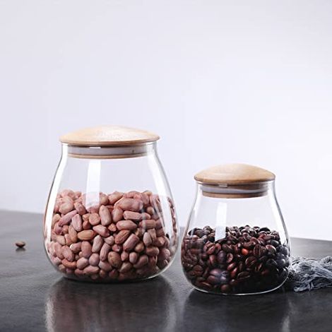 400 Ml / 13 Fl Oz Glasvorratsglas Mit Holzdeckel, Durchsichtiges, Pilzförmiges Vorratsglas/behälter Mit Luftdichtem Bambusdeckel Für Lebensmittel, Kaffee, Zucker