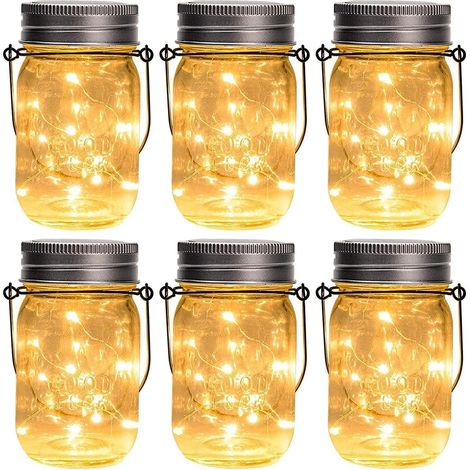 6er-set Hängende Solarlaternen Mit 20 Leds – Im Einmachglas-design – Wasserdicht – Inklusive Haken Und Gläsern – Dekoration Für Garten, Balkon Und Hochzeiten
