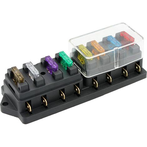 8-facher Sicherungshalter/sicherungskasten Mit Transparenter Staubschutzkappe + Je 1 Mittlere Sicherung (5 A, 7,5 A, 10 A, 15 A, 20 A, 25 A, 30 A, 35 A) Von Debuns