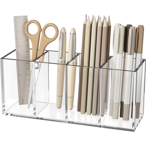 Acryl-stiftehalter Mit 4 Fächern – Transparenter Behälter, Ideal Zur Aufbewahrung Von Büroaccessoires