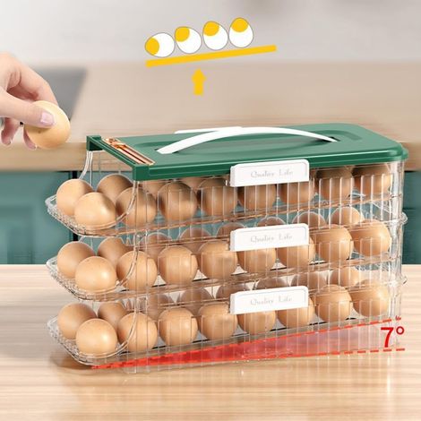 Automatischer 3-stöckiger Frühlingsrollenhalter, Aufbewahrungsbox Für Den Kühlschrank, Eierorganizer Mit Großem Fassungsvermögen Und Platzsparender Schiebefunktion Für Die Kühlschrankarbeitsplatte (v