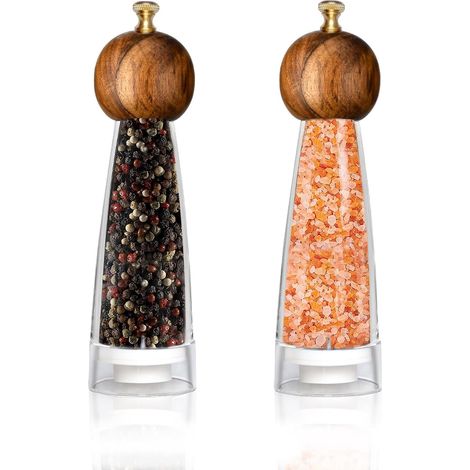 Manuelle Salz- Und Pfeffermühle (2er-set) – 20 Cm – Massivholz – Transparent – Keramikkern