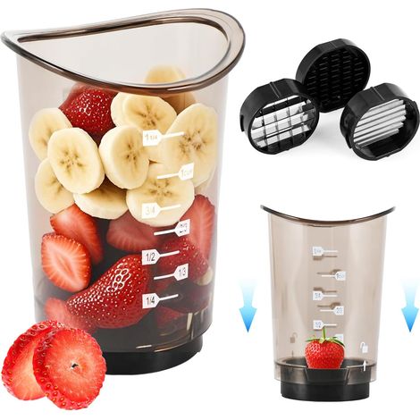 Obstschneider Mit Abnehmbaren Klingen – Für Erdbeeren, Bananen, Gurken, Eier, Zwiebeln, Inklusive Stopfer Küchenhelfer Für Schnelles Und Sicheres Schneiden.
