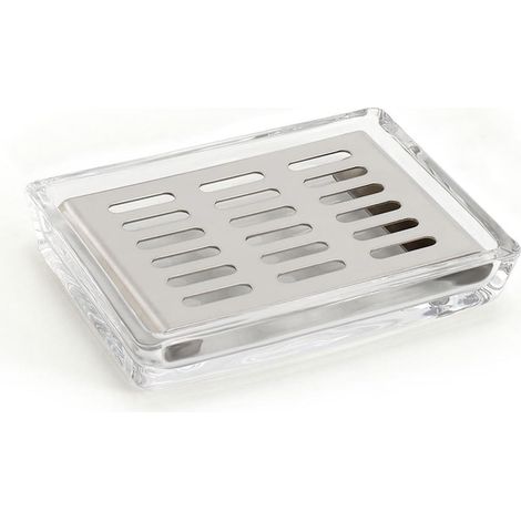 Rechteckige Seifenschale Aus Robustem Glas Mit Einer Ablage Aus Edelstahl Sus304. Geeignet Für Bad, Dusche Und Küche.