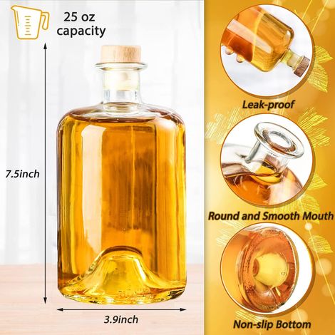 Set Aus 2 Glasweinflaschen, 750 Ml, Mit Holzstopfen, Durchsichtige Flaschen Für Sekt, Kefir, Aufbewahrung Von Lebensmitteln, Auslaufsicher, Spülmaschinenfest (750 Ml)